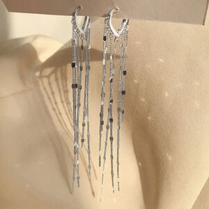 Silver Dangle Tassel Chain Statement Earrings